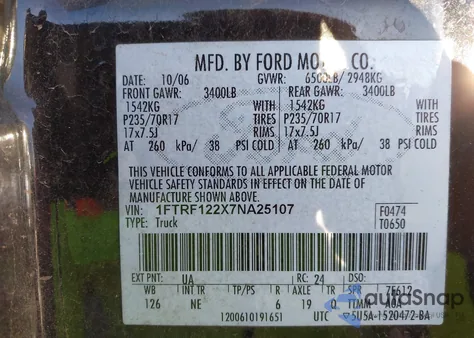 2007 Ford F-150 Stx/Xl/Xlt from USA, damaged, VIN 1FTRF122X7NA25107